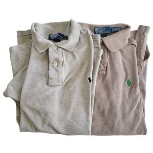 Polo Ralph Lauren Mens Polo Shirt Bundle 2 Pack Tan Grey Medium Custom Fit